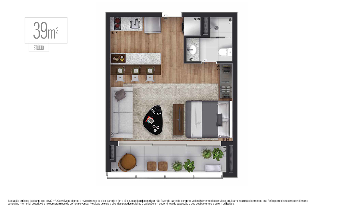 Planta - Studio à venda em São Paulo, Pinheiros, com 1 quarto, 39,78m² - Urbano Broker